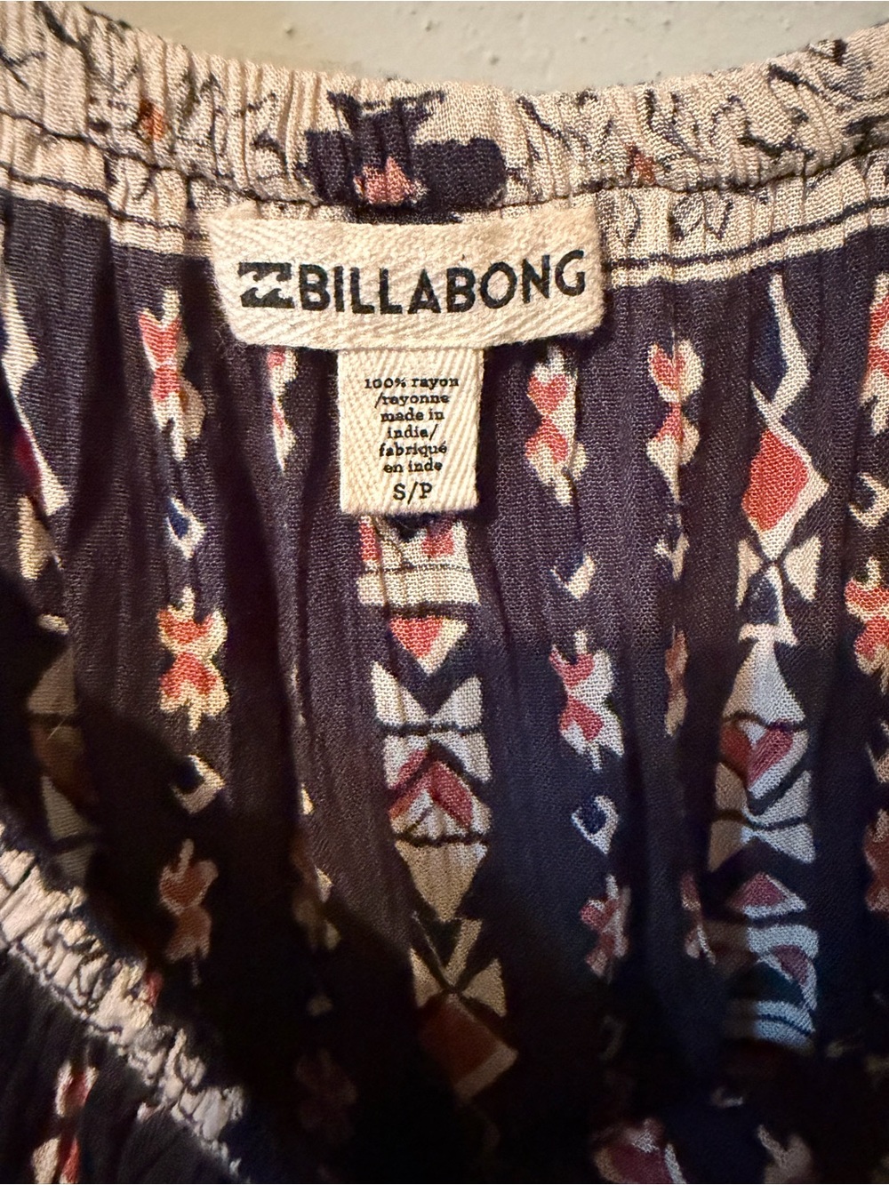 Billabong Rust and Black Boho Off-Shoulder Peasant Blouse - Picture 3 of 3